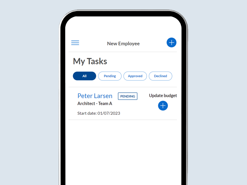 mobiltelefon viser en app med overskriften My Tasks